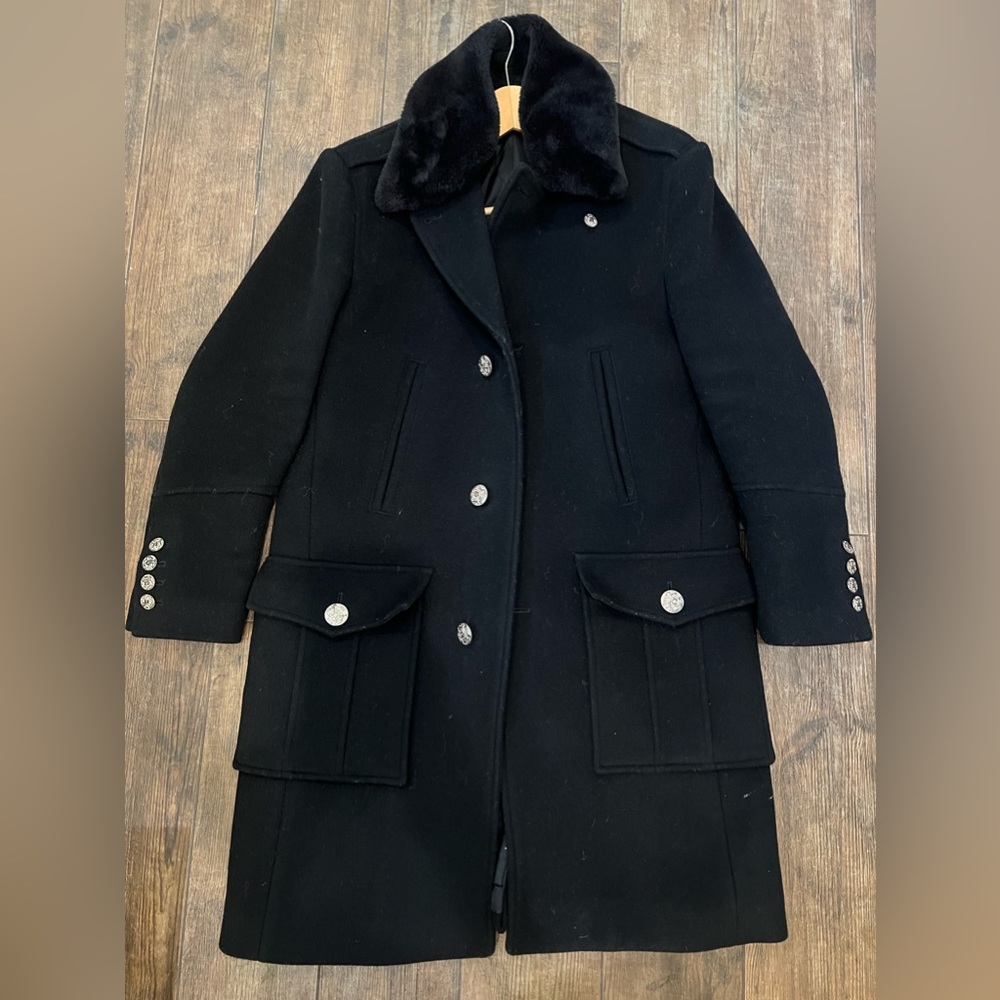 The Kooples Black Pea Coat with Silver Buttons